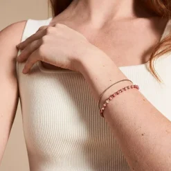 Bracelet Perles Femme FOSSIL ALL STACKED UP Acier Doré Rhodochrosite Rose