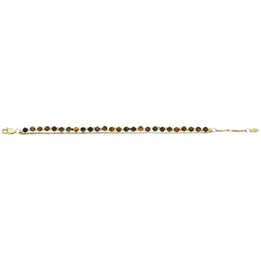 Bracelet Perles Femme FOSSIL ALL STACKED UP Acier Doré Oeil de Tigre