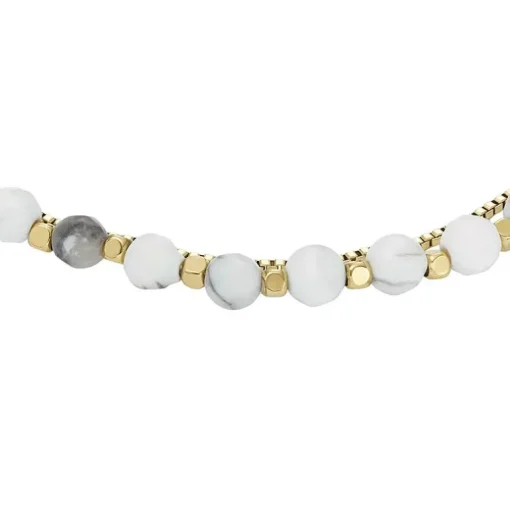 Bracelet Perles Femme FOSSIL ALL STACKED UP Acier Doré Howlite