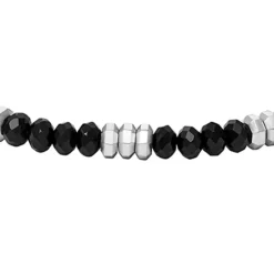 Bracelet Perles Homme 19CM FOSSIL ALL STACKED UP Acier Argenté Agates Noires