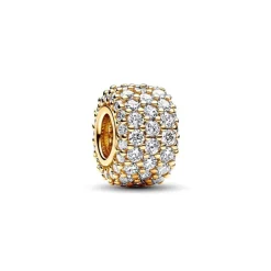 Charm Femme Clip PANDORA TRIPLE RANG PAVÉ SCINTILLANT Doré 14 Carats
