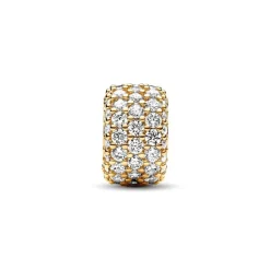 Charm Femme Clip PANDORA TRIPLE RANG PAVÉ SCINTILLANT Doré 14 Carats
