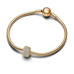 Charm Femme Clip PANDORA TRIPLE RANG PAVÉ SCINTILLANT Doré 14 Carats