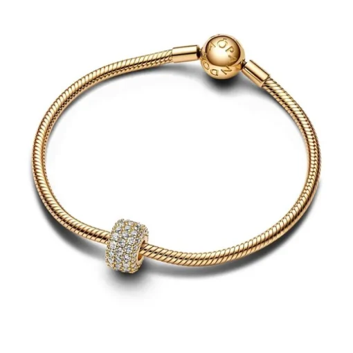 Charm Femme Clip PANDORA TRIPLE RANG PAVÉ SCINTILLANT Doré 14 Carats