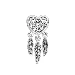 Charm Femme PANDORA ATTRAPE-RÊVES CŒUR AJOURÉ & TRIO DE PLUMES Argent 925/1000