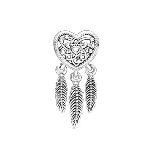 Charm Femme PANDORA ATTRAPE-RÊVES CŒUR AJOURÉ & TRIO DE PLUMES Argent 925/1000