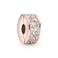 Charm Femme PANDORA CLIP PAVÉ TRANSPARENT Doré Rose 14 Carats