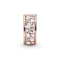 Charm Femme PANDORA CLIP PAVÉ TRANSPARENT Doré Rose 14 Carats
