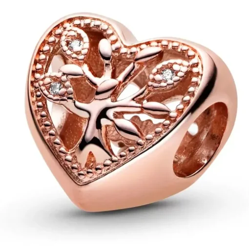 Charm Femme PANDORA CŒUR ARBRE DE VIE AJOURÉ Doré Rose 14 Carats