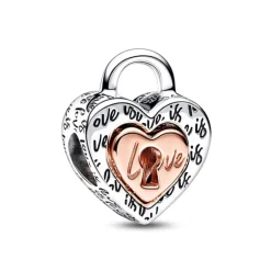 Charm Femme PANDORA CŒUR SÉPARABLE CADENAS Doré Rose 14 Carats Argent 925/1000