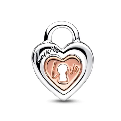 Charm Femme PANDORA CŒUR SÉPARABLE CADENAS Doré Rose 14 Carats Argent 925/1000
