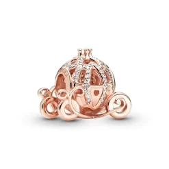 Charm Femme PANDORA DISNEY CENDRILLON CAROSSE SCINTILLANT Doré Rose 14 Carats