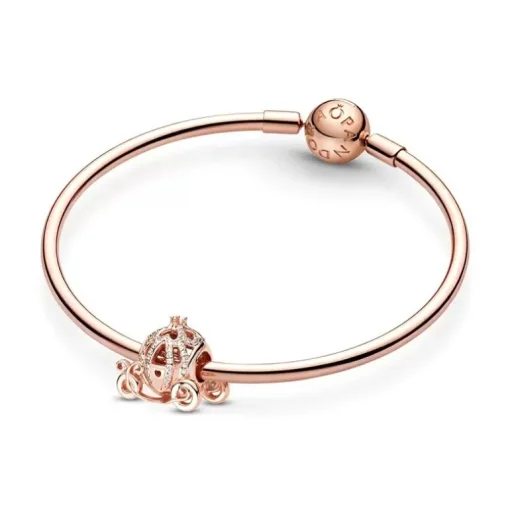 Charm Femme PANDORA DISNEY CENDRILLON CAROSSE SCINTILLANT Doré Rose 14 Carats
