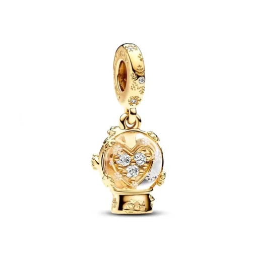 Charm Femme PANDORA PENDANT BOULE DE NEIGE CŒUR ET FLOCON Doré 14 Carats