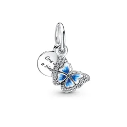 Charm Femme PANDORA PENDANT DOUBLE PAPILLON BLEU & CITATION Argent 925/1000