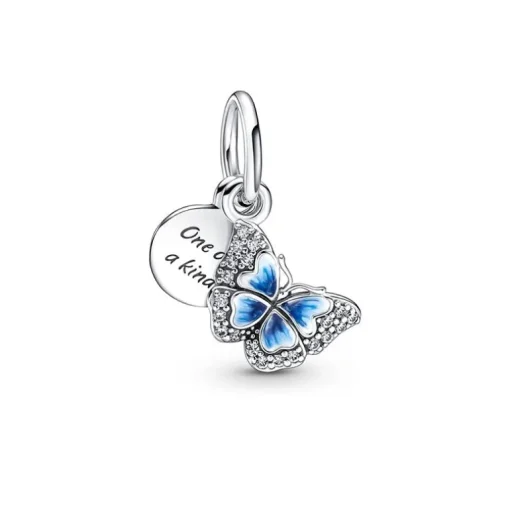 Charm Femme PANDORA PENDANT DOUBLE PAPILLON BLEU & CITATION Argent 925/1000