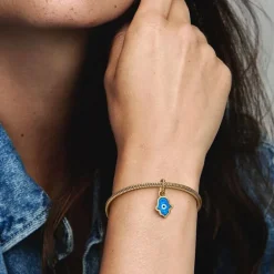 Charm Femme PANDORA PENDANT MAIN DE FATMA BLEUE OPALESCENTE Métal Doré 14 Carats