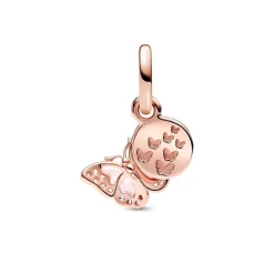 Charm Femme PANDORA PENDANT DOUBLE PAPILLON ROSE & CITATION Doré Rose 14 Carats