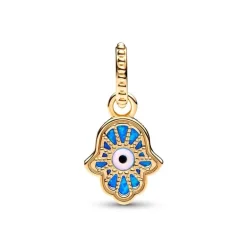 Charm Femme PANDORA PENDANT MAIN DE FATMA BLEUE OPALESCENTE Métal Doré 14 Carats
