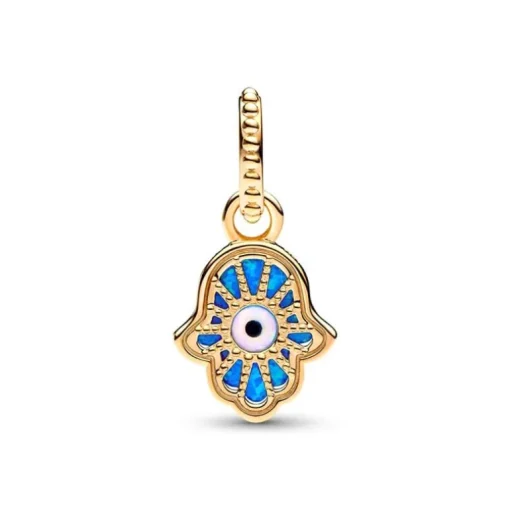 Charm Femme PANDORA PENDANT MAIN DE FATMA BLEUE OPALESCENTE Métal Doré 14 Carats