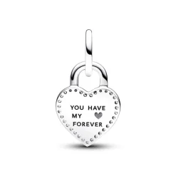 Charm Femme PANDORA PENDANT DOUBLE CADENAS CŒUR BARRE PIVOTANTE BIMATIÈRE Doré Rose 14 Carats Argent 925/1000