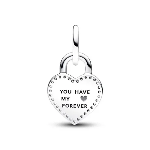 Charm Femme PANDORA PENDANT DOUBLE CADENAS CŒUR BARRE PIVOTANTE BIMATIÈRE Doré Rose 14 Carats Argent 925/1000