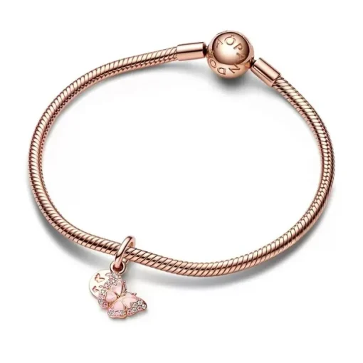 Charm Femme PANDORA PENDANT DOUBLE PAPILLON ROSE & CITATION Doré Rose 14 Carats
