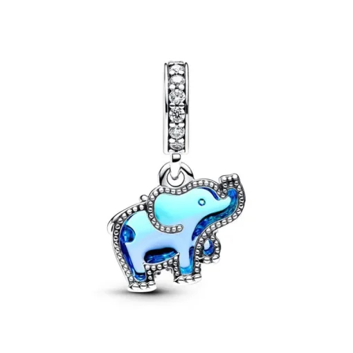 Charm Femme Pandora Pendant Moments Éléphant en Verre de Murano Bleu 793339C01