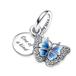 Charm Femme PANDORA PENDANT DOUBLE PAPILLON BLEU & CITATION Argent 925/1000