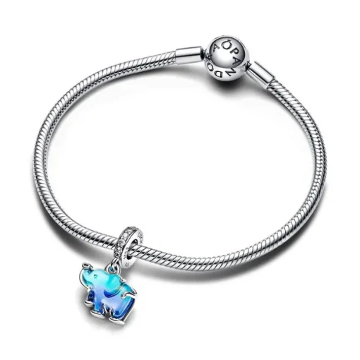 Charm Femme Pandora Pendant Moments Éléphant en Verre de Murano Bleu 793339C01