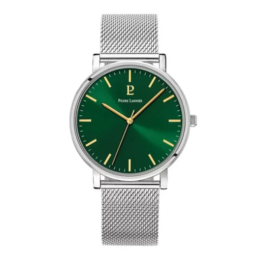 Coffret Homme PIERRE LANNIER ESSENTIAL Cadran Vert Bracelet Cuir Brun 386C171