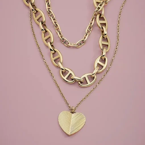 Collier Chaîne Femme FOSSIL HERITAGE D-LINK ANCRE Acier Doré