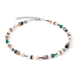 Collier Femme COEUR DE LION GEOCUBE ICONIC ROSE BLANC & VERT FONCÉ Acier inoxydable