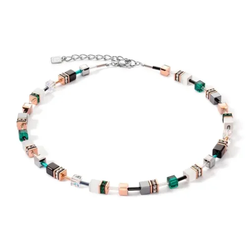 Collier Femme COEUR DE LION GEOCUBE ICONIC ROSE BLANC & VERT FONCÉ Acier inoxydable