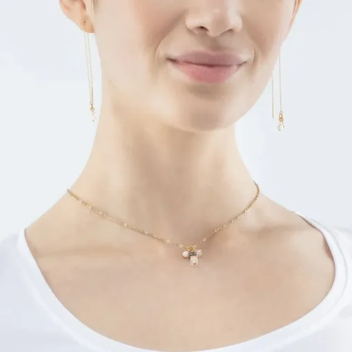 Collier Femme COEUR DE LION SMALL GUARDIAN BLANC Acier Doré