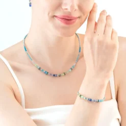 Collier Femme COEUR DE LION CUBE STORY SPARKLING BLEU-VERTE Acier inoxydable