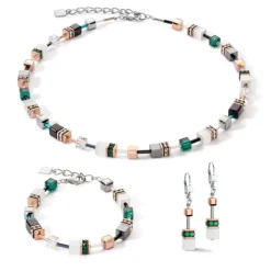 Collier Femme COEUR DE LION GEOCUBE ICONIC ROSE BLANC & VERT FONCÉ Acier inoxydable