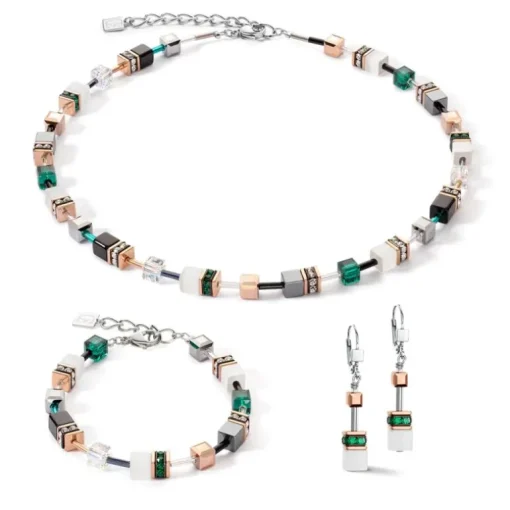 Collier Femme COEUR DE LION GEOCUBE ICONIC ROSE BLANC & VERT FONCÉ Acier inoxydable