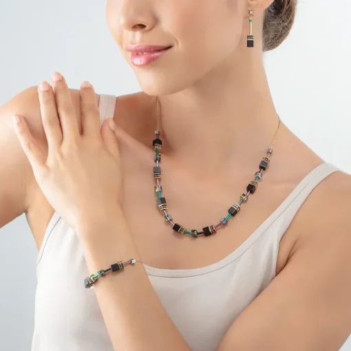 Collier Femme COEUR DE LION GEOCUBE® ICONIC NATURE CHAIN NOIR MULTICOLORE Acier Doré