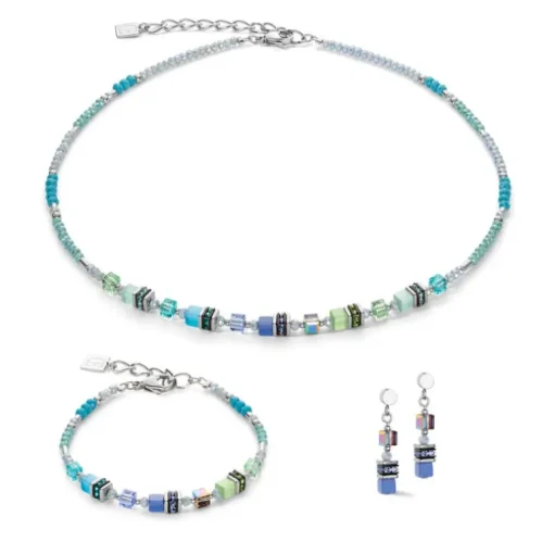 Collier Femme COEUR DE LION CUBE STORY SPARKLING BLEU-VERTE Acier inoxydable