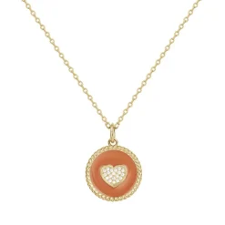 Collier Femme Coeur PLAQUE OR Jaune Laqué et Oxydes