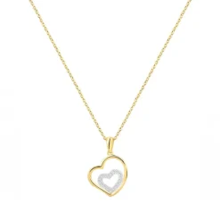 Collier Femme Coeur PLAQUE OR Bicolore et Oxydes