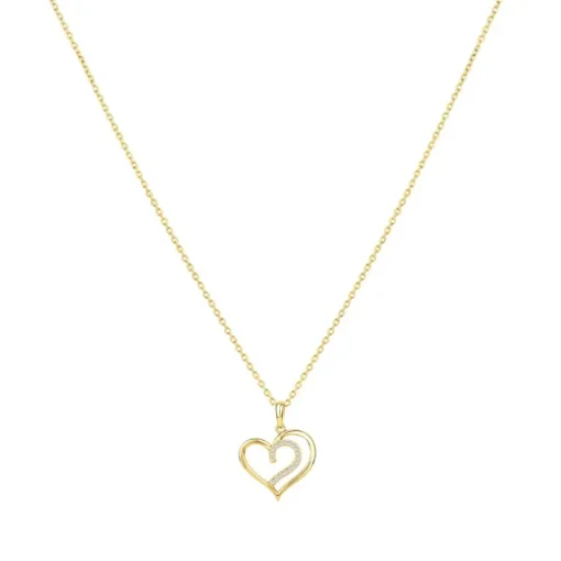 Collier Femme Coeur PLAQUE OR Jaune et Oxydes