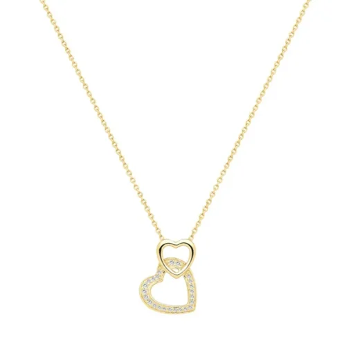 Collier Femme Coeur PLAQUE OR Jaune et Oxydes