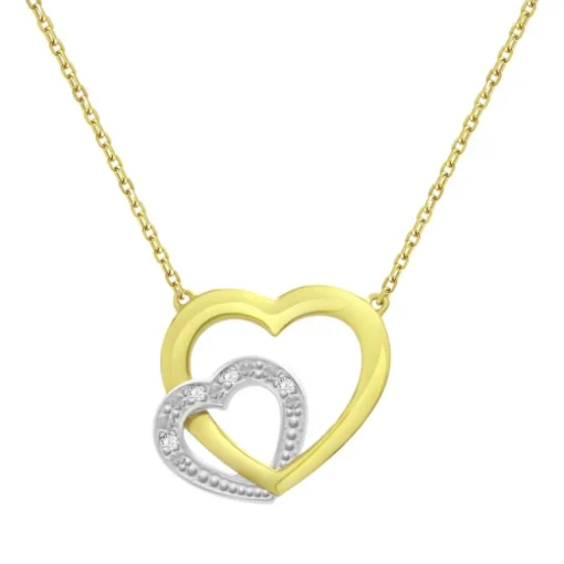 Collier Femme Coeurs OR 750/1000 Bicolore et Diamants