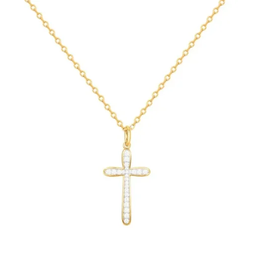Collier femme croix EDORA PLAQUE OR et oxydes