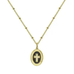 Collier Femme Croix Empierrée PLAQUE OR Jaune et Oxydes