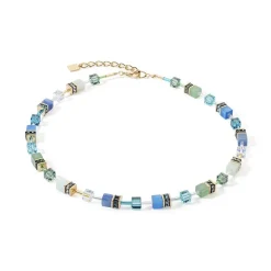 Collier Femme CŒUR DE LION GEOCUBE® ICONIC PRECIOUS VERT-TURQUOISE Acier Doré