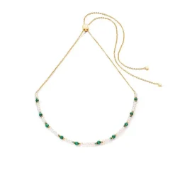 Collier Femme CŒUR DE LION HARMONY Acier Doré Perles d'Eau Douce Et Malachite