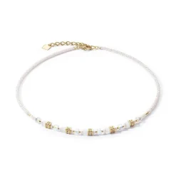 Collier Femme CŒUR DE LION MINI CUBES BLANC Acier Doré